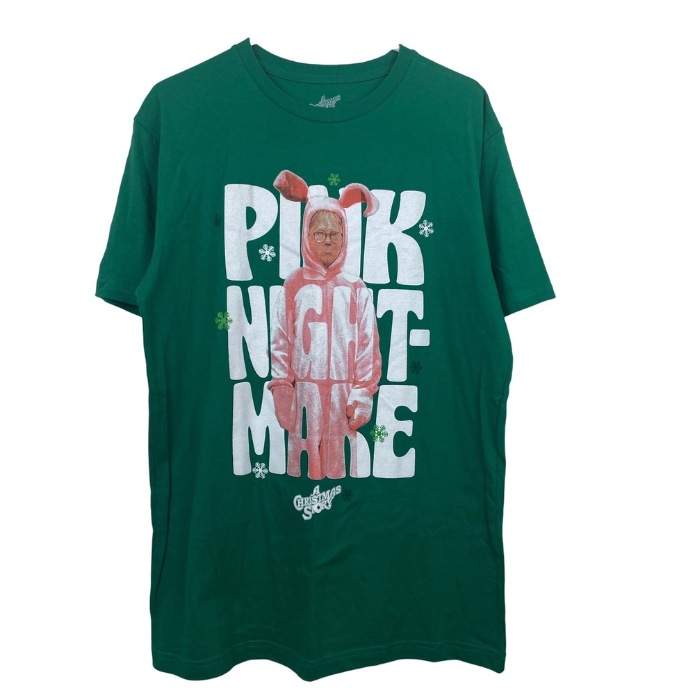 A Christmas Story Pink‎ Nightmare T Shirt Ralphie Bunny Suit Green Graphic Tee